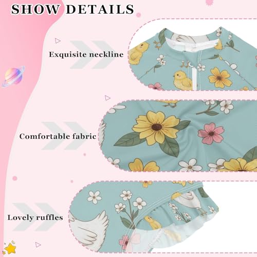 Chicken Flowers Pattern Girls Rash Guard Swimsuits Long Sleeve One Pieces Bathing Suit UPF 50+ Zipper Swimwear4