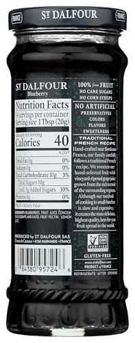 Image of St Dalfour Blueberry Fruit Spread 284 g | No Added Sugar | 100% from Fruit | No Added Preservatives, Colours, Flavors or Sweeteners | No Corn Syrup | Traditional French Recipe