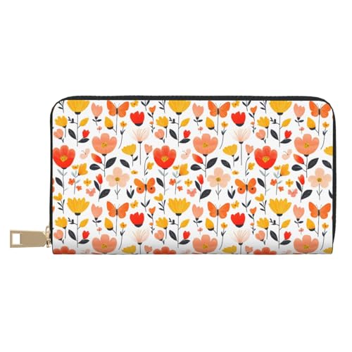 Leather Thin Slim Wallets for Women Men - Fashion Flower Butterfly Colorful Print Card Wallet Holder with Zipper
