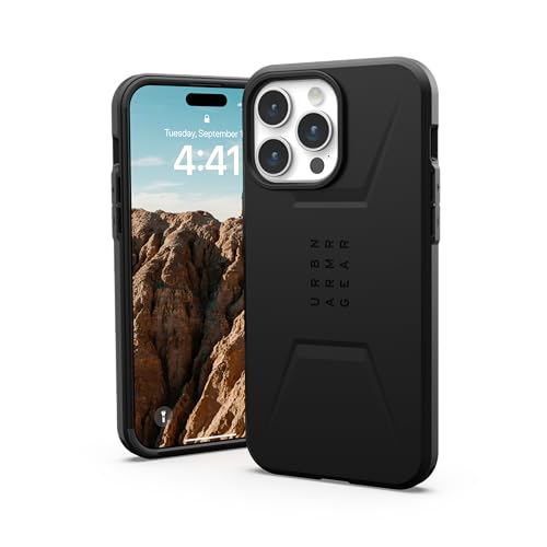 Urban Armor Gear UAG Hülle Kompatibel mit iPhone 15 Pro Max Hülle 6,7 Zoll Zivil Schwarz Eingebauter Magnet Kompatibel mit MagSafe Laden Robuste Militärqualität Fallsichere Schutzhülle