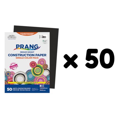 Image of Prang Construction Paper, 9 inch x 12 inch, Black, 50 /Pack, 50 Packs | Formerly SunWorks, Class Pack, 2500 Sheets Total, P6303