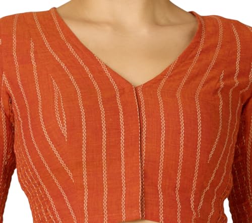 Image of Studio Shringaar Women Cotton Half Sleeve Side Stretchable (Smocked) Readymade Saree Blouse