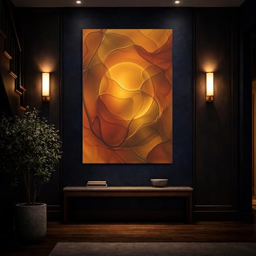 Toile abstraite ambre orange 40x60 pour deco salon moderne vertical