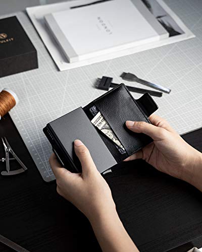 Image of VULKIT Credit Card Holder Leather Men's Wallet Mini Wallet Pop Up with RFID Protection & 2 Slots for 5-7 Cards & Banknotes, S2 Black, M, Classic