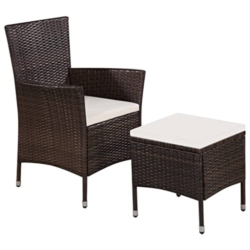 Wicker Outdoor Patio Dining Sets: Stylish Comfort for Your Garden Seating 3 WDGJJFECNMUEHI Brown Polyrattan Outdoor Dining Chair Set with Stool and Removable Cushions, PE Wicker Patio Furniture for Garden, Terrace, Balcony, Durable Waterproof & Comfortable Seating