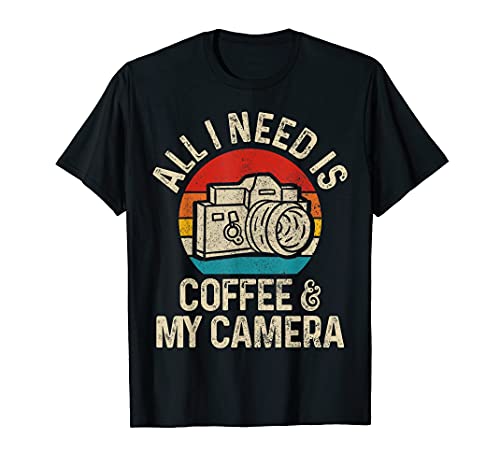 VidiAmazing Photographer Gift Coffee & Camera Funny Vintage Photography T-Shirt