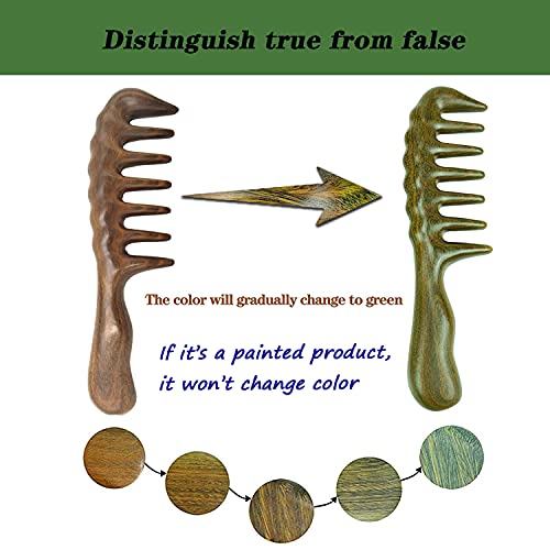 Denlydom Thicken Wooden Wide Tooth Comb For Curly Hair, Large No-Static Handmade 100% Natural Sandalwood Hair Comb For Head Scalp Massage,Detangling Comb Hair Pick For Men And Women Holiday Gift (Green Sandalwood) #TOP2