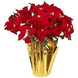 Northlight Artificial Christmas Poinsettia in a Wrapped Pot 28" Red Gold