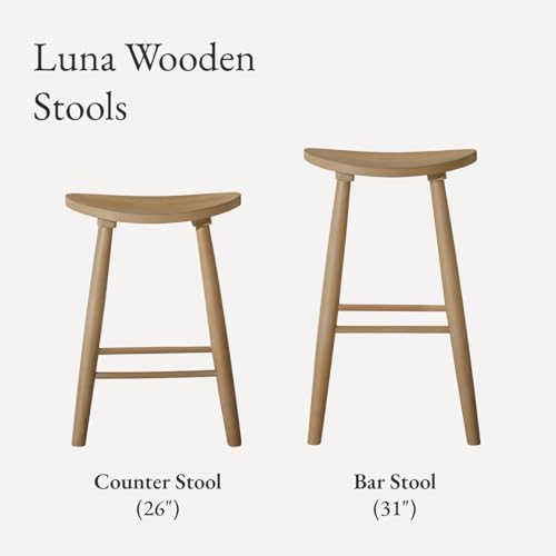 Maven Lane Luna Counter Stool – 26 Inches – Round Stool with Footrest – Natural Solid Wood – Space-Saving Design for Kitchen Counters & Islands, Ideal for Apartments, Dorms & Compact Living - Thumbnail 6