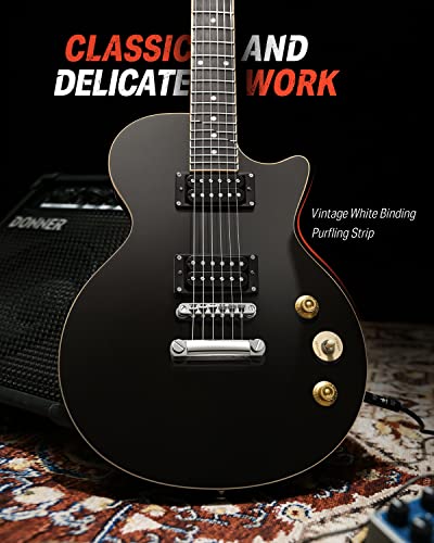 Donner Electric Guitar Lp Solid Body, Full-Size 39 Inch Electric Guitar Beginner Kit Black With Bag, Cable, Strap, Dlp-124B #TOP4