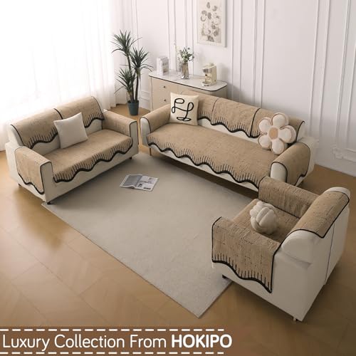 Image of HOKIPO 1 PC Backrest Mat for Sofa Cover | Luxury Supple Soft Wavy Mat with Anti Slip Backing, Brown (AR-6217-BRN)