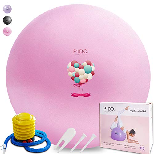 Pelota de yoga PIDO YOGA 65 cm pelota de equilibrio de ejercicio anti-ráfaga resistente bola de estabilidad para pilates fitness, pelota de nacimiento con bomba rápida (rosa)