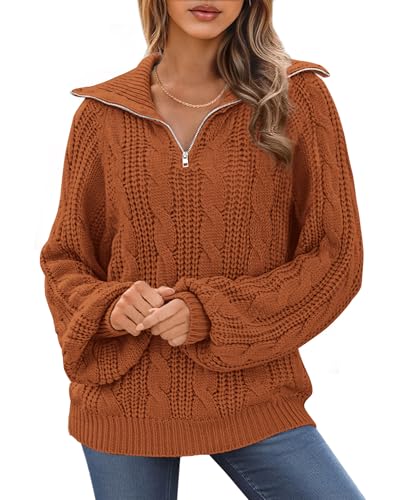 BTFBM Sweaters for Women Fall Fashion 2025 Loose Quarter Zip Pullover Collared Long Sleeve Cable Knit Winter Clothes