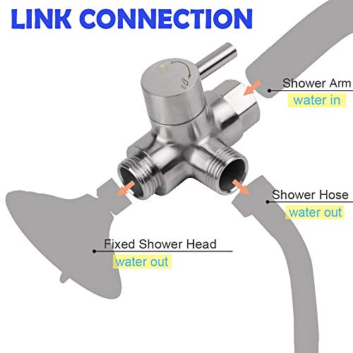 Stainless Steel Shower Arm Diverter 3 Way, G1/2 Universal Shower Head Diverter Valve for Hand Held Shower and Fixed Spray Head, Brushed Nickel