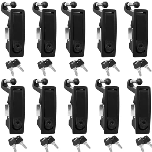10 Pack Black Compression Latch, Industrial Distribution Box Hand Operated Latches, Replacement Push Button Actuation Trigger Flush Lever Lock Electric Equipment Door Cabinet Locks