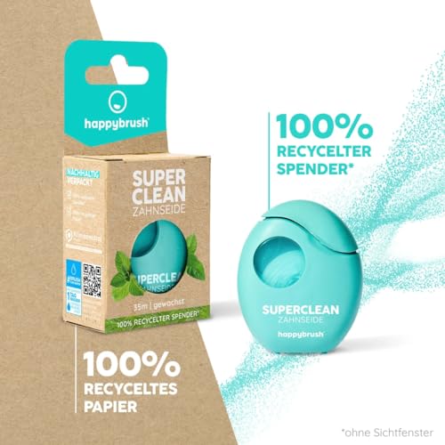 happybrush® Vegane Zahnseide SuperClean gewachst in nachhaltiger Verpackung - Natürliche Zahnreinigung - Vorratspack (5 x 35m) – Bild 6