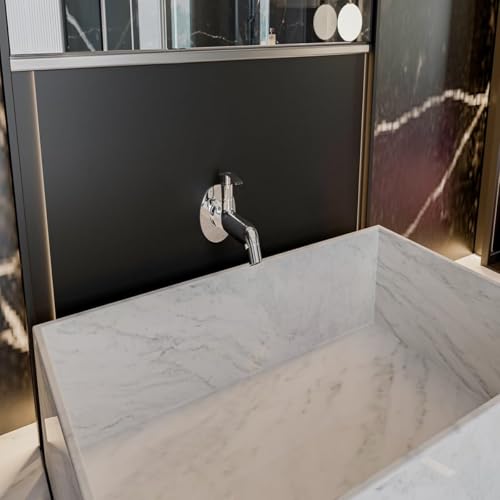 Image of GLOXY Premium Bib Cocke Short Body with Chrome Finish - Short Body Wash Basin Tap Delight Lever with Wall Flange - Bib Cock Tap for Kitchen Sink, Bathrooms, Gardens - 10 Years Warranty
