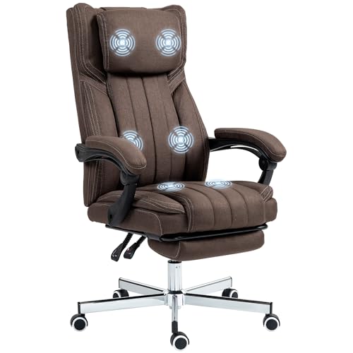 Vinsetto Silla de Masaje con 6 Puntos de Masaje Silla de Oficina Giratoria Silla de Escritorio Reclinable con Altura Ajustable Control Remoto Reposapiés y Reposacabezas Marrón Oscuro