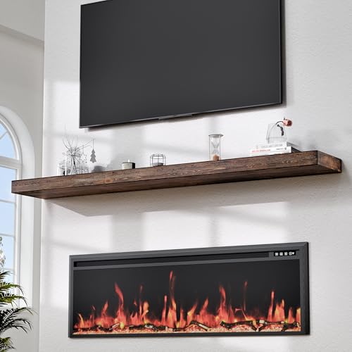 Weyderk 72 Inch Fireplace Mantel Shelf - 8" Deep Solid Wood Floating Mantel for Over Fireplace - 120LBS with Invisible Bracket - Handcrafted TV Decor for Livingroom & Bedroom -Charred Rustic Brown