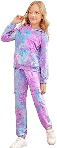 Arshiner 2 Pieces Outfits Girls Tie Dye Sweatsuit Pant Sets Long Sleeve Athletic Sweatshirts and Sweatpants with Pockets 2 41bEpchKX0L. AC