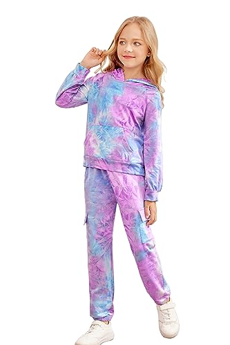Arshiner Conjunto de 2 peças de moletom para meninas tie dye, conjunto de calças, moletom atlético d