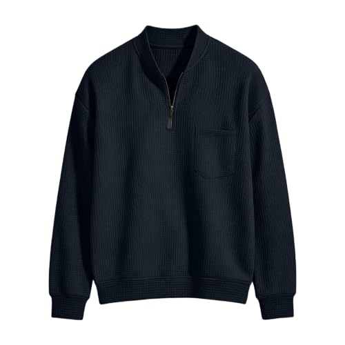 fnnxeal Mens Waffle Sweatshirt Casual Loose Quarter Zip Pullover Sweaters