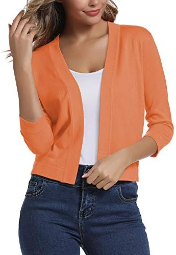 Urban CoCo Women's 3/4 Sleeve Cropped Cardigan Sweater Elegant Shrugs for Women (Orange, x_l)