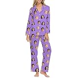 Lcyawer Custom Women Pajamas Set with Photos, Personalized Pet Face Button Down Pajamas Lounge Sleepwear, Customized Christmas Valentines Day Birthday Gifts for Family Girlfriend Wife Cat Dog Mom