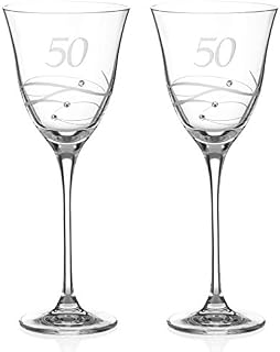 DIAMANTE Swarovski 50th Birthday or Anniversary Wine Glasses  Pair of Crystal Wine Glasses with Hand Etched 50 with Swarovski Crystals