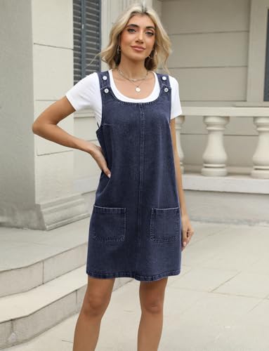 Image of Overall Dress for Women Denim Dress Denim Overall Round Neck Skirtall Jean Dress Denim Jumper Dress Pinafore