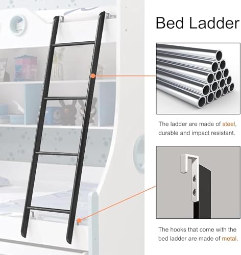 Escalera de litera resistente de metal negro para optimizar espacio en el loft 4