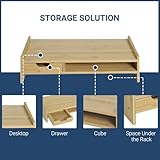 HOMCOM Monitor Riser Laptop PC Plinth Stand TV Computer Desktop Organiser W/Drawer Bamboo - Image 4