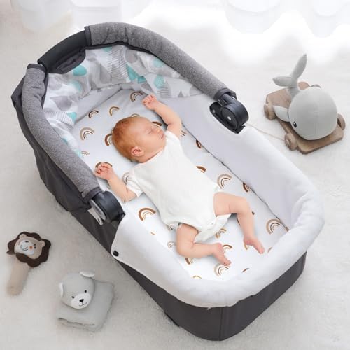 Image of PHF 3 Pack Soft Bassinet Sheets, Rainbow Breathable Comfy Cradle Sheets for Baby Boys Girls Neutral, No Slip Universal Fit for Most Cradle and Bassinet Mattress, Rainbow