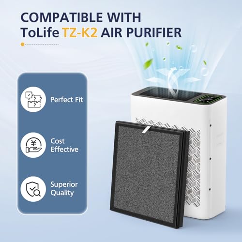 Image of TZ-K2 Replacement Fil-ter Compatible with ToLife TZ-K2 Air Puri-fier for Home Large Room, 3-in-1 HEPA High-Efficiency Activated Carbon TZ-K2-A Fil-ter, 2 Pack