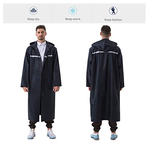 ioutdoor Regenmantel 100% Wasserdicht, der Extra Lange Regenschutz mit Taschen/Reflexstreifen/Kordelzughauben/Reißverschluss/Knopf, 3 Farben, 3 Größen, XXL