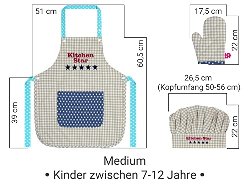 Emily´s Check Kochmütze + Küchenschürze + Topfhandschuh für Kinder - 3teiliges Set 1428.2002, Kitchen Star, Medium [7-12 Jahre] – Ansicht 5