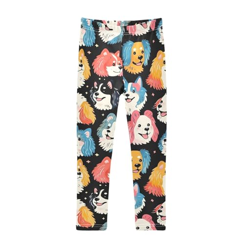 Colorful Dog Head Stars Girls Leggings Soft Stretch Workout Yoga Dance Pants for Kids Casual Tights