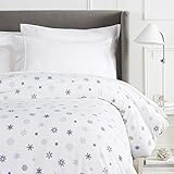 Amazon Brand – Pinzon Cotton Flannel Duvet Cover - Queen, Falling Snowflake Blue