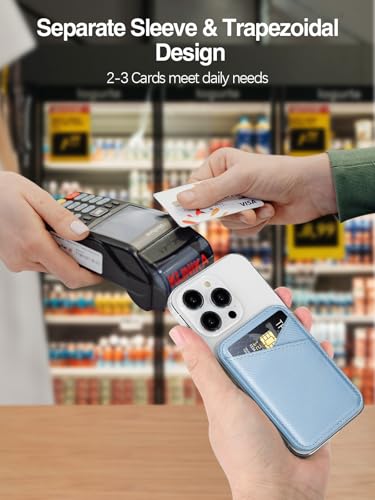 Image of Miroddi for MagSafe Wallet, Strongest Magnetic Card Holder for iPhone 17 /16 /15 /14 /13 /12 Series, Ultra-Thin Leather Magnetic Phone Wallet with 2 Card Slots, RFID Blocking, Carbon Fiber Blue