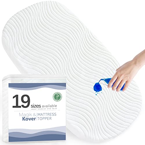 Image of Baby Bassinet Mattress Topper 15" x 30", Fit for Delta Children, Fisher Price Soothing Motions Bassinet, Waterproof Oval Replacement Pad with Removable & Washable Mattress Cover, Fit for Moses Basket