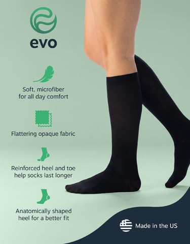 Image of EvoNation Women's Knee High 20-30 mmHg Graduated Compression Microfiber Opaque Socks - Firm Pressure Compression Garment
