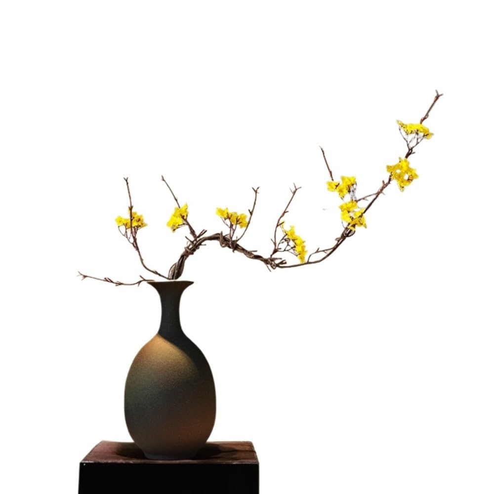 Bx9rE7tK3g Faux Flowers with Vase Yellow Cherry Blossom with Vase Ceramic Tea Room Entryway Simulation Flower Desktop Decoration Arrangement Artificial Flowers