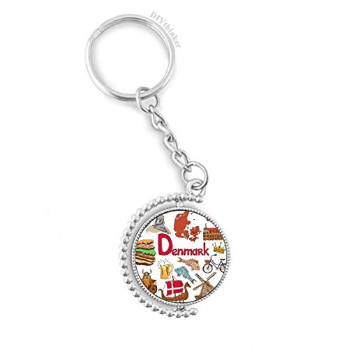 Llavero de cadena Pilgrim con anillo giratorio y diseño de Dinamarca