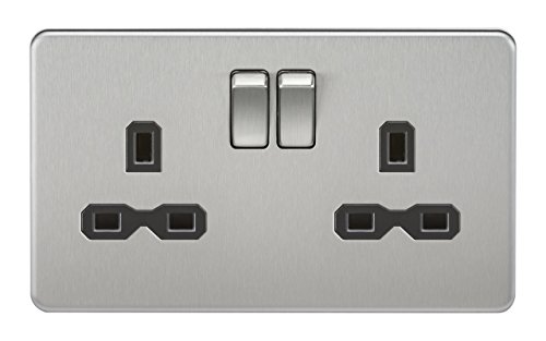 Knightsbridge SFR9000BC 13 A 2-Gang Screwless DP Switched Socket - Brushed Chrome with Black Insert …
