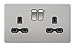 Price comparison product image Knightsbridge SFR9000BC 13 A 2-Gang Screwless DP Switched Socket - Brushed Chrome with Black Insert