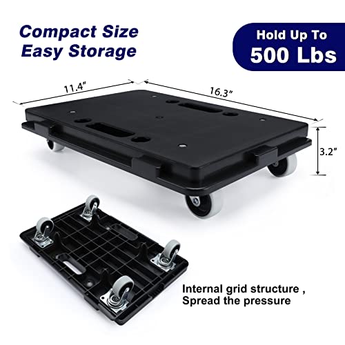Insdawn Furniture Dolly,Moving Dolly Furniture Mover 4 Wheels Heavy Duty Small Flat Dolly Cart Portable Dollies With Wheels 2 Pack,16.3 X 11.4 Inch 500 Lbs Capacity Each Count, Black #TOP3