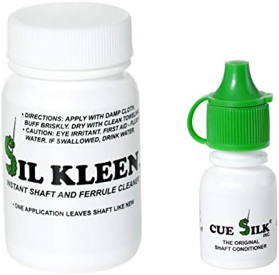 Cue Silk Bundle of 2 items: Sil Kleen DRY Powder Pool Cue Shaft and Ferrule Cleaner 1 oz Bottle and Cue Silk Pool Cue Shaft Conditioner ¼ oz Bottle