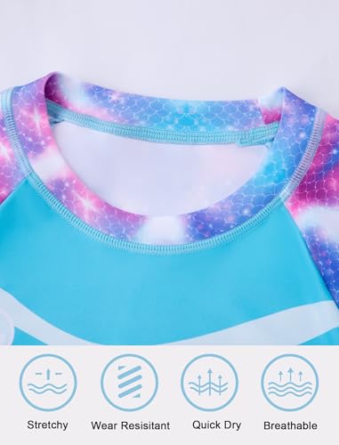 Image of Girls Swimsuit Long Sleeve Swim Shirt 3 Piece Rash Guard for Girls Bathing Suit with Boyshorts