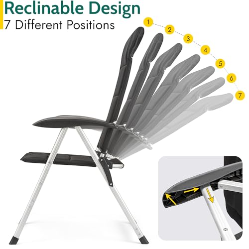 Trail Reclining Camping Chair, Folding Lightweight Aluminium Recliner with 7 Positions, Sponge-Padded Seat, Backrest & Headrest, Breathable Luxury Mesh, 150kg Capacity, Folds to 100cm x 60cm x 12cm - Image 4