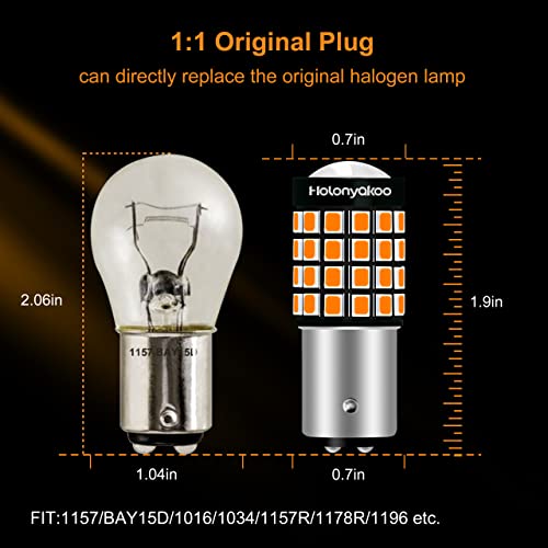 Holonyakoo 1157 Led Bulb Amber Yello 1157Na 2057 2357A 7528 P21/5W Bay15D Led Bulbs For Brake Tail Turn Signal Back Up Reverse Blinker Lights Dc10-30V 1800K (Set Of 2) #TOP6